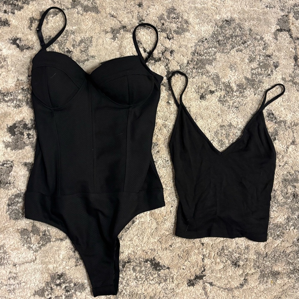Fashion Nova Black Bodysuit and brandy Top Set